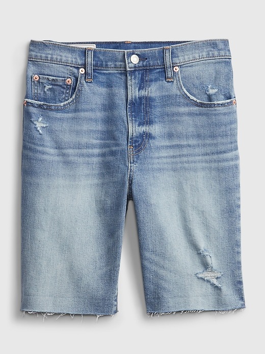 Image number 8 showing, 9'' High Rise Destructed Denim Bermuda Shorts With Washwell&#153