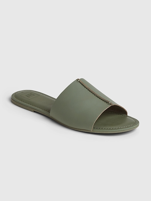 1 of 8 showing, with the color olive green of product Leather Slides