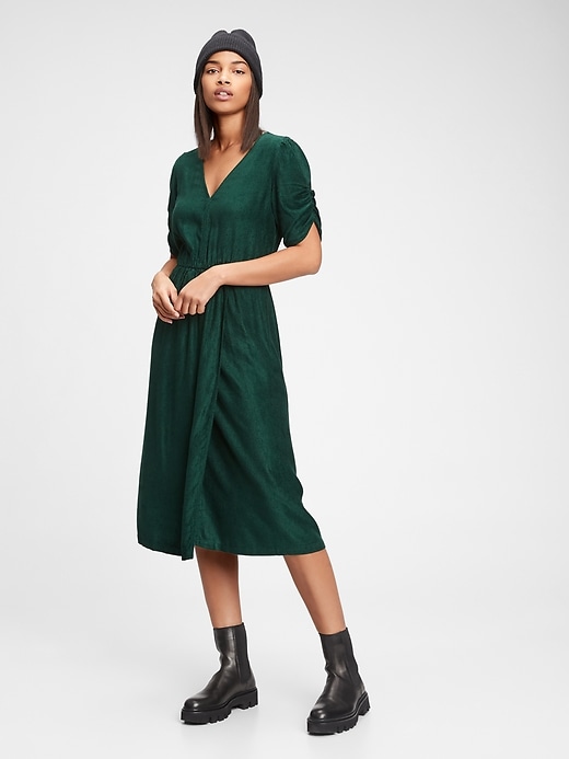 View large product image 1 of 1. Corduroy Wrap-Front Midi Dress