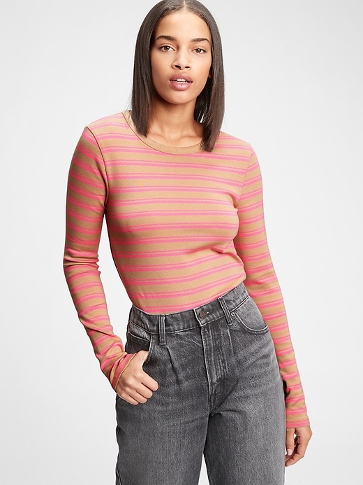 1 of 8 showing, with the color pink stripe & brown stripe of product Modern Crewneck T-Shirt