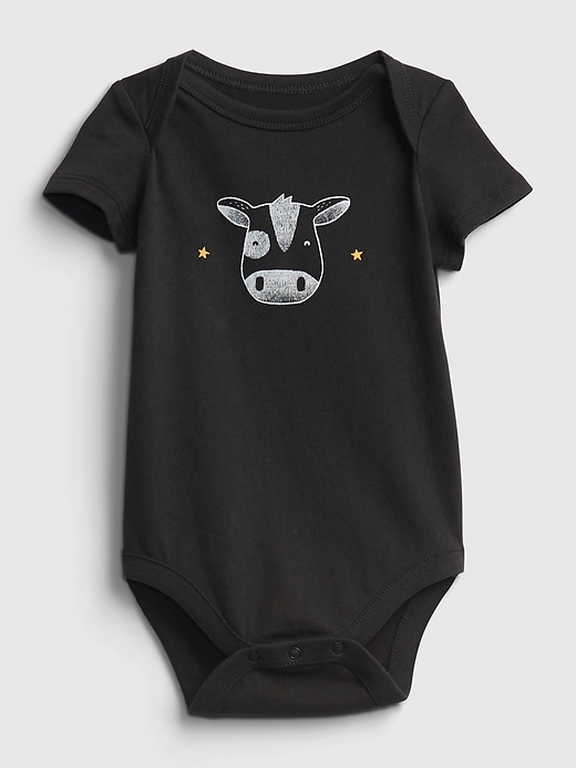 1 of 8 showing, with the color black of product Baby 100% Organic Cotton Graphic Bodysuit