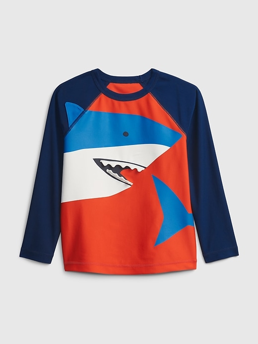 Image number 1 showing, Toddler 3D Shark Graphic Swim Rash Guard