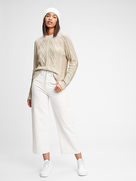 1 of 8 showing, with the color oatmeal beige of product Cable Knit Crewneck Sweater