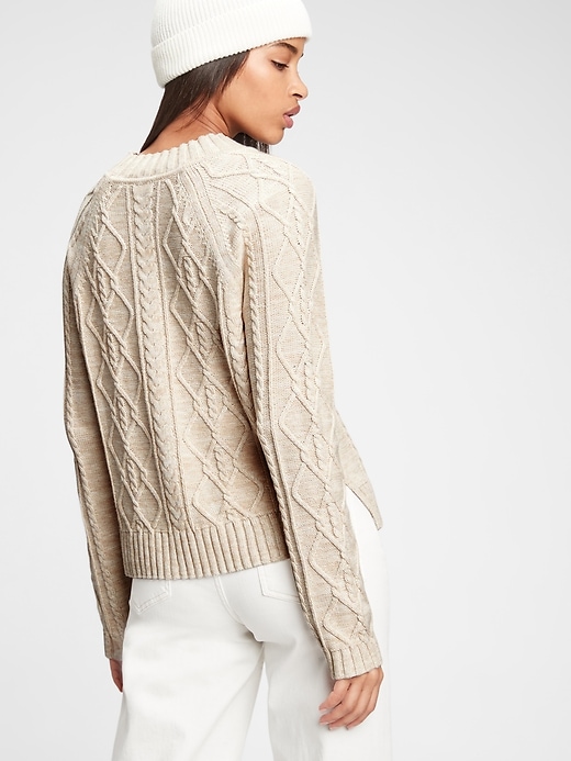 2 of 8 showing, with the color oatmeal beige of product Cable Knit Crewneck Sweater