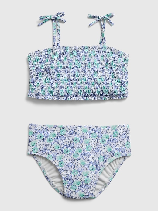 1 of 8 showing, with the color Floral marine blue of product Toddler Smocked Swim Two-Piece