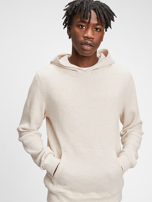 1 of 8 showing, with the color oatmeal beige of product Waffle-Knit Hoodie