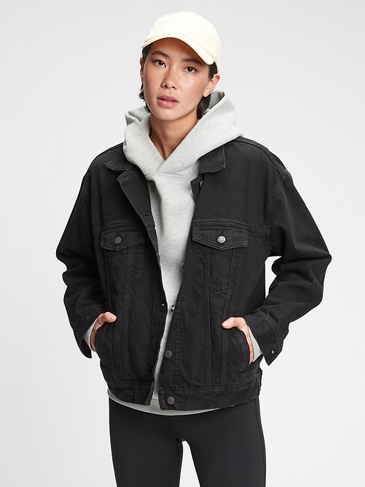 1 of 8 showing, with the color washed black of product Oversized Denim Jacket With Washwell™