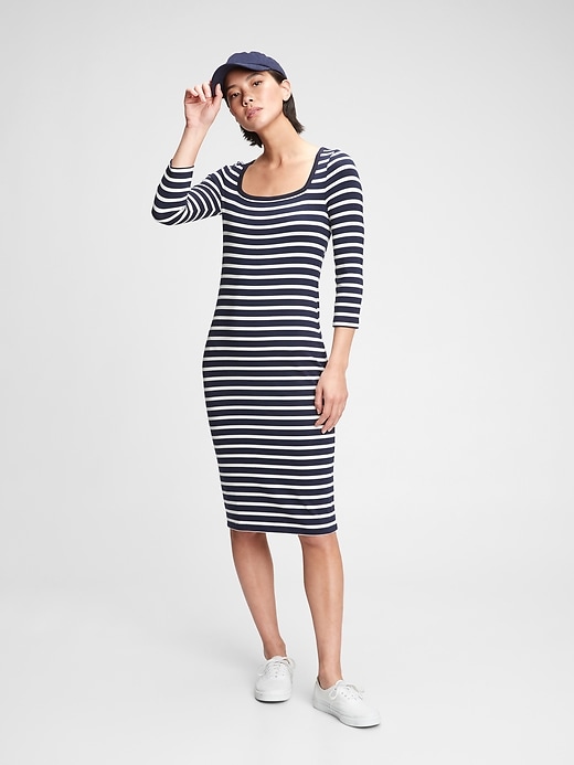 1 of 8 showing, with the color navy blue & white stripe of product Modern Squareneck Dress