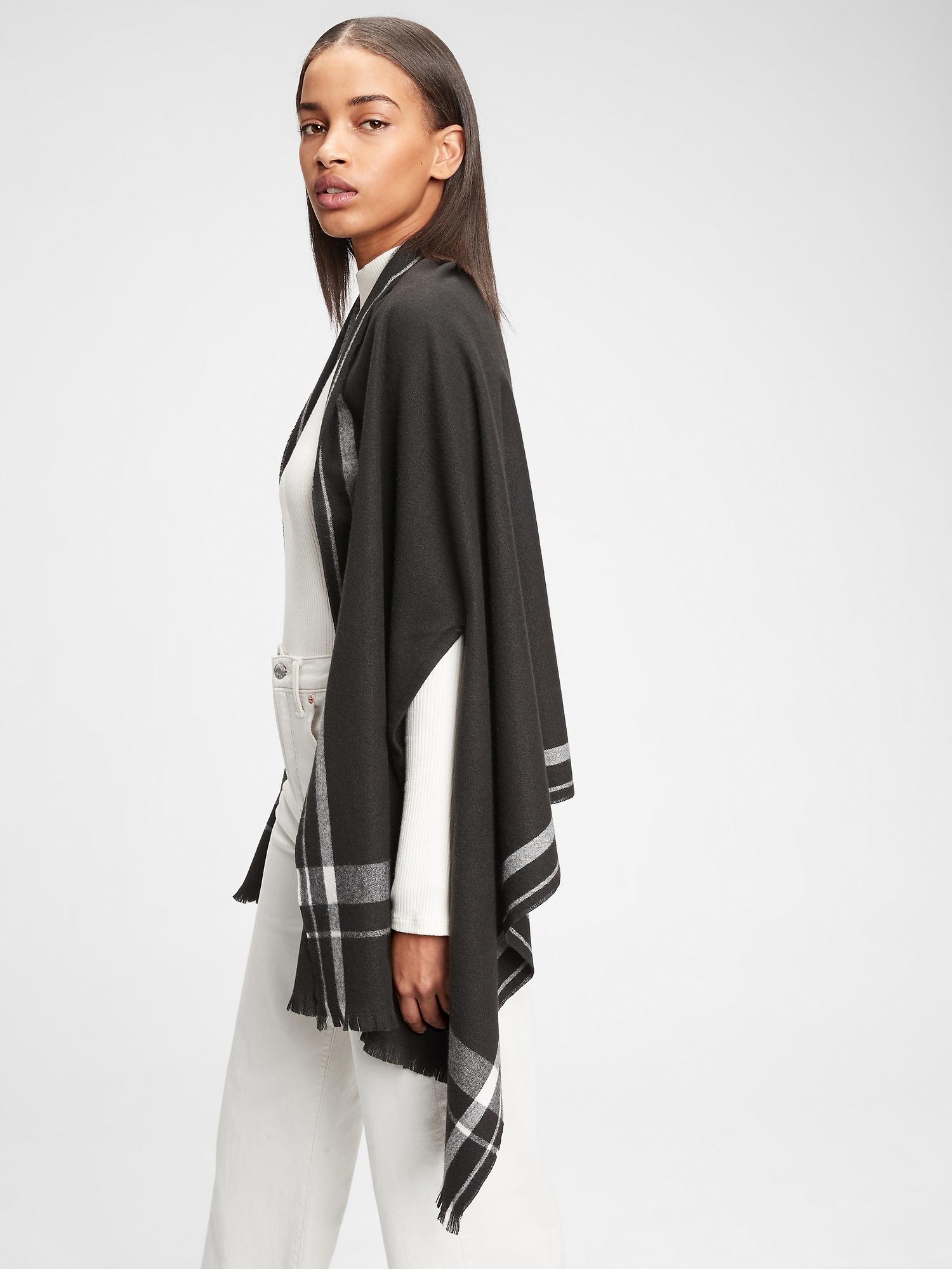 Gap Cape Scarf In Black & White Plaid