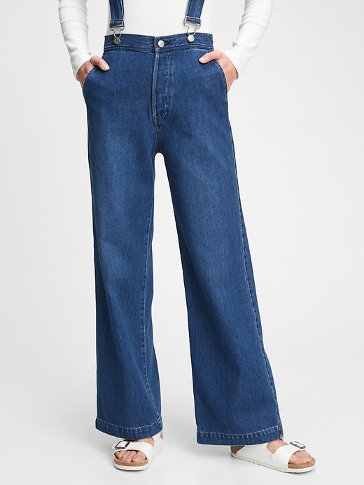 Image number 3 showing, Wide-Leg Suspender Jeans With Washwell