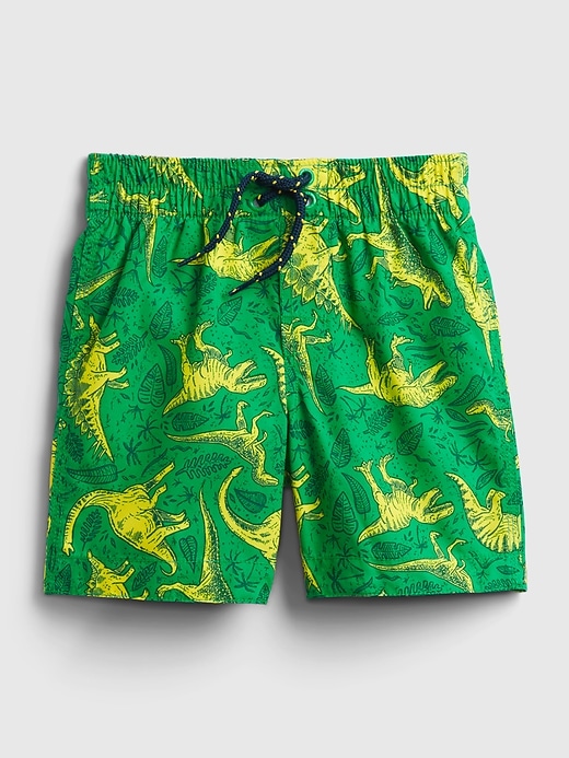 1 of 8 showing, with the color bright meadow of product Toddler 100% Recycled Polyester Graphic Swim Trunks