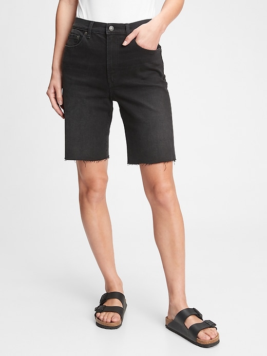 1 of 8 showing, with the color washed black of product 9'' High Rise Loose Bermuda Shorts With Washwell