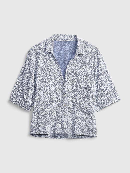 2 of 8 showing, with the color blue floral of product Truesleep Button-Front Top in Modal