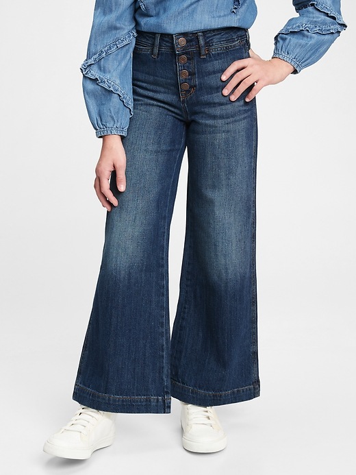 2 of 8 showing, with the color dark wash of product Kids Organic Cotton High Rise Wide-Leg Jeans