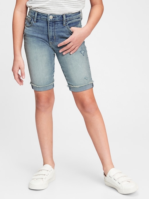 1 of 8 showing, with the color light wash of product Kids High-Rise Bermuda Shorts with Stretch