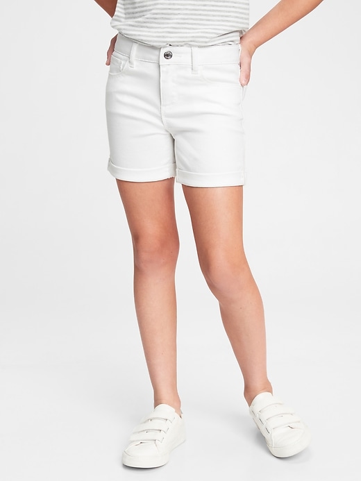 1 of 8 showing, with the color white of product Kids Denim Midi Shorts with Gap Shield