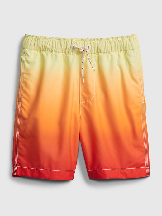 1 of 8 showing, with the color mango orange of product Kids 100% Recycled Polyester Dip-Dye Swim Trunks