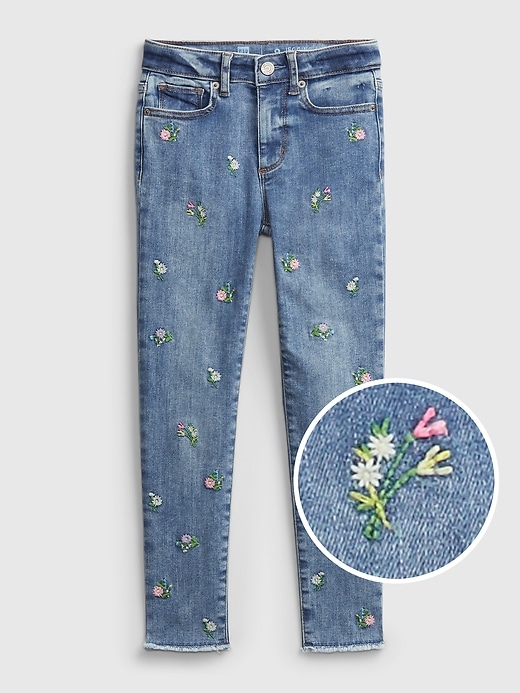 1 of 8 showing, with the color multi floral of product Kids High-Rise Skinny Ankle Embroidered Floral Jeggings with Max Stretch
