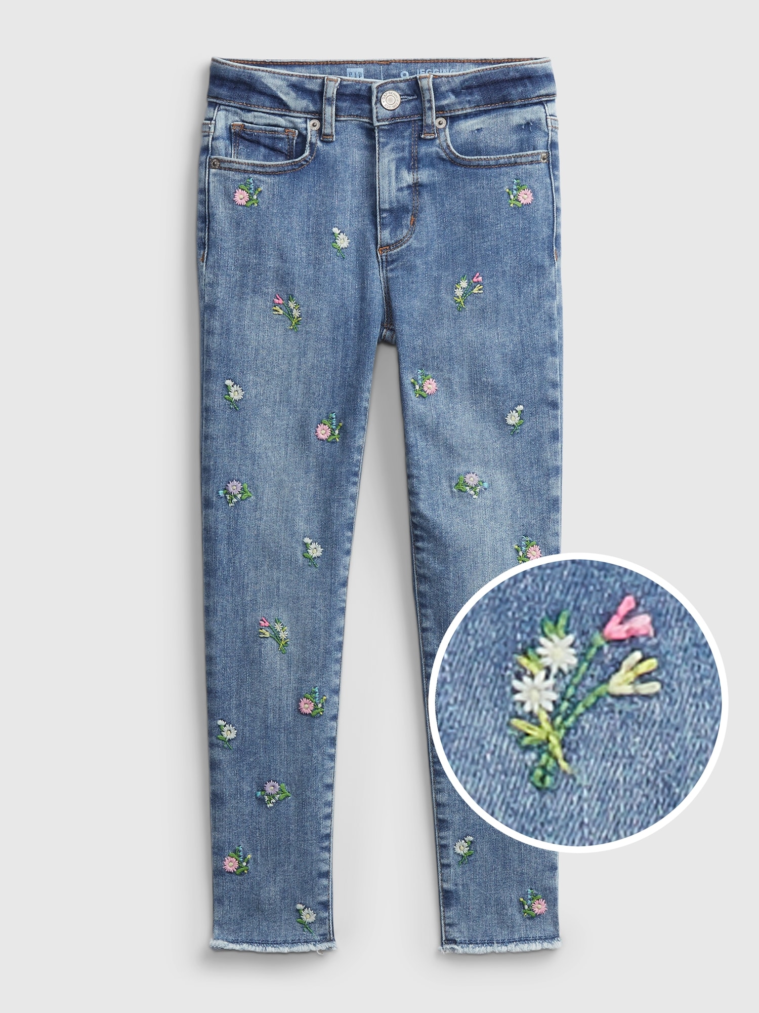 Kids High Rise Skinny Ankle Embroidered Floral Jeggings with Max