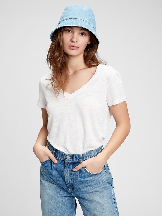 1 of 8 showing, with the color white of product Linen V-Neck T-Shirt