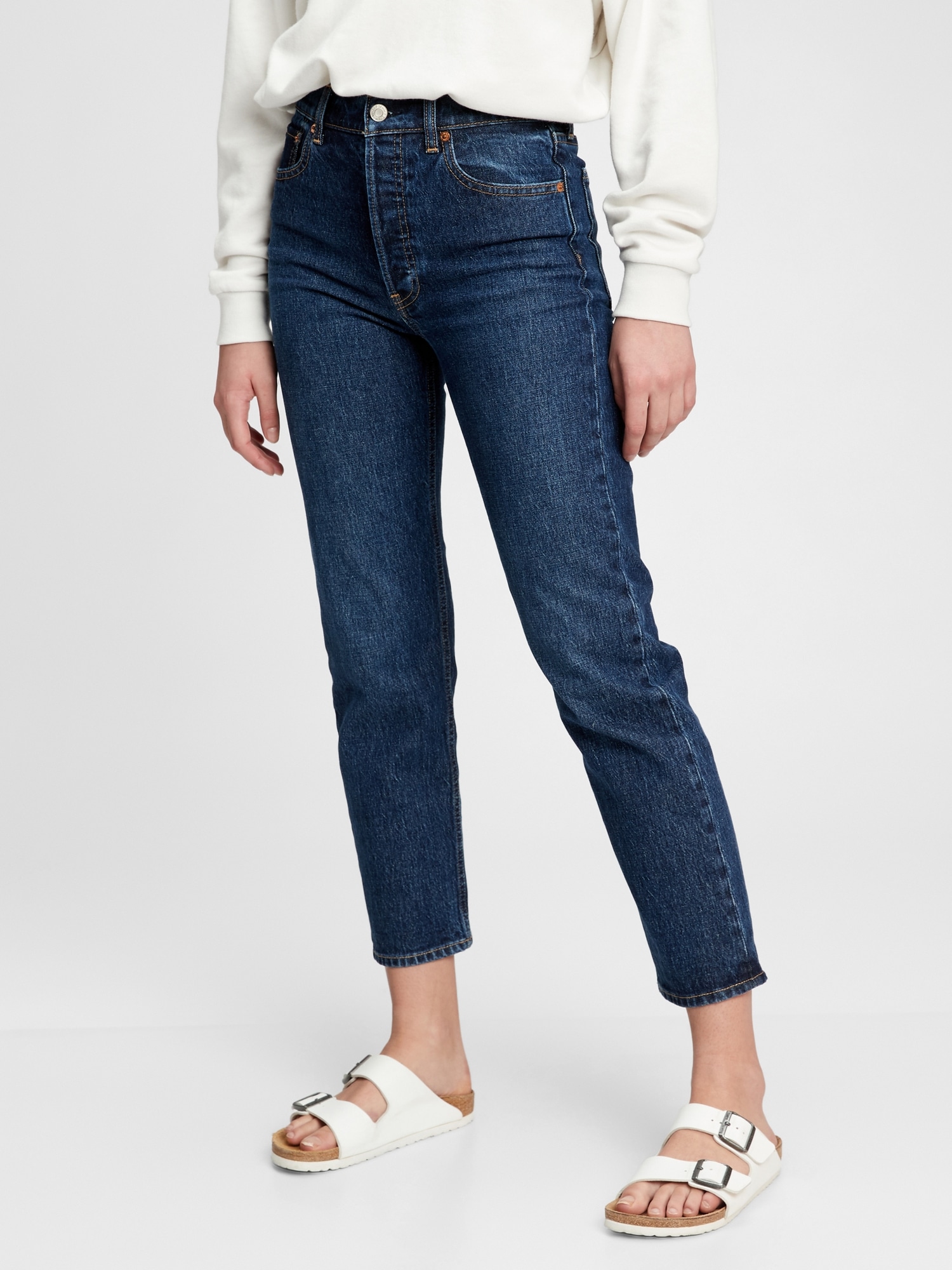 Gap High Rise Cheeky Straight Jeans With Washwell In Dark Indigo V2