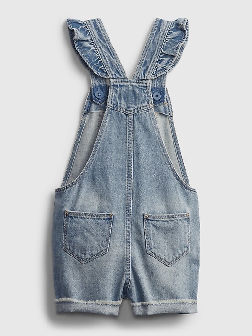 2 of 8 showing, with the color medium wash of product Toddler Ruffle Denim Shortalls with Washwell™