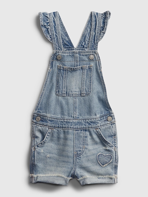 Image number 1 showing, Toddler Ruffle Denim Shortalls with Washwell&#153