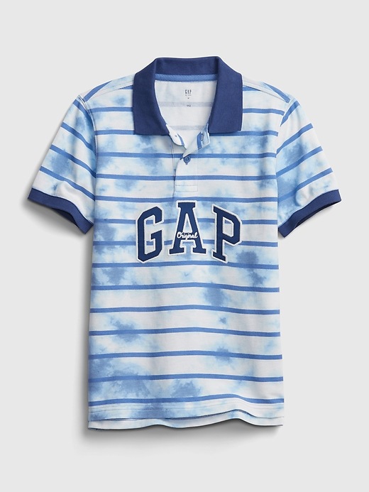 1 of 8 showing, with the color cloudy blue tie dye of product Kids Print Pique Polo Shirt