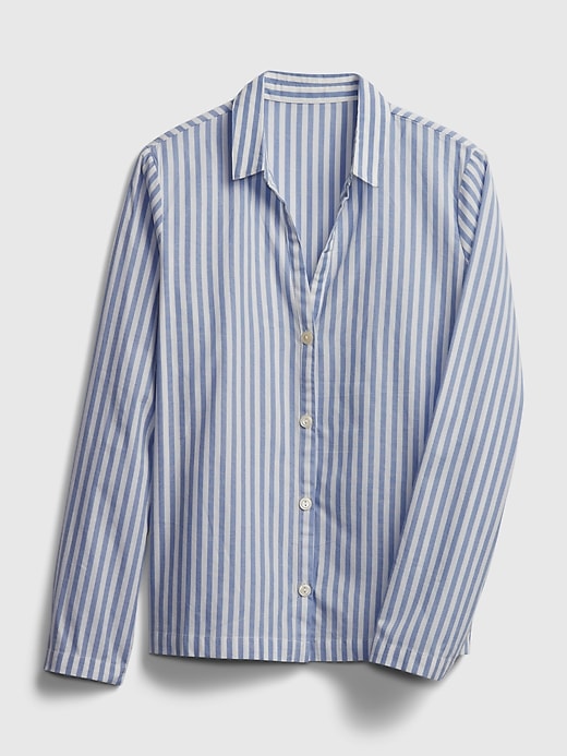 2 of 8 showing, with the color blue stripe of product Adult Pajama Shirt in Poplin