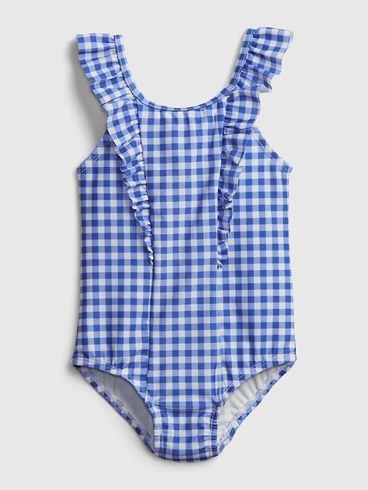 Image number 1 showing, Toddler Ruffle Gingham Print Swim One-Piece