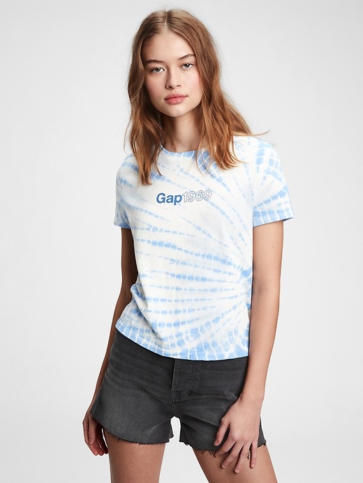 1 of 8 showing, with the color blue tie dye of product Gap Logo Shrunken T-Shirt