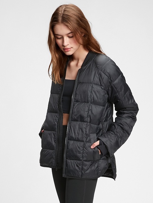 View large product image 1 of 1. GapFit Recycled Quilted Bomber Jacket