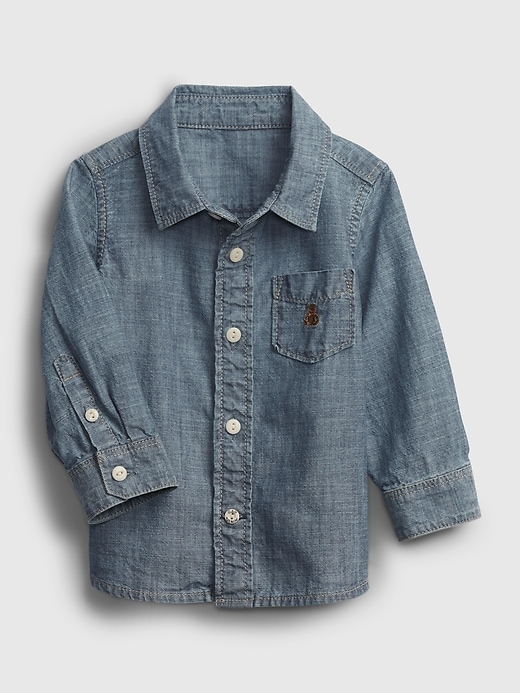 1 of 8 showing, with the color Washed medium blue of product Baby Chambray Shirt