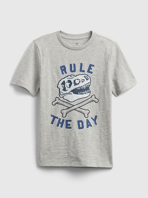 1 of 8 showing, with the color light heather grey of product Kids Flippy Sequin Graphic T-Shirt