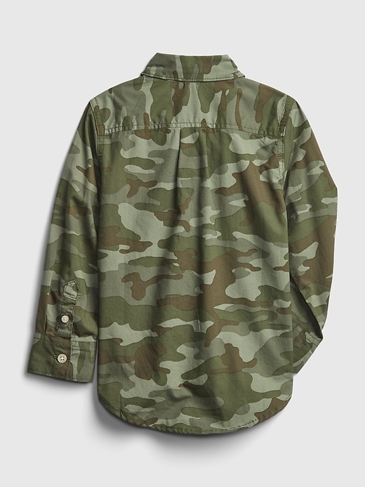 2 of 8 showing, with the color green camo of product Toddler Print Poplin Shirt