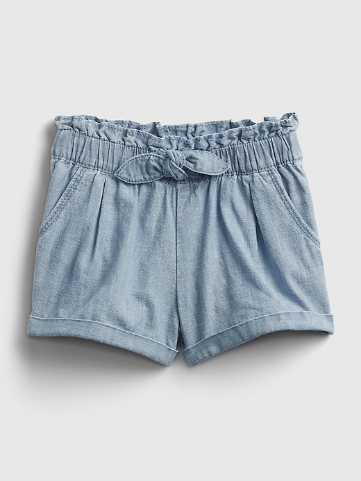 1 of 8 showing, with the color chambray of product Toddler Chambray Utility Pull-On Shorts