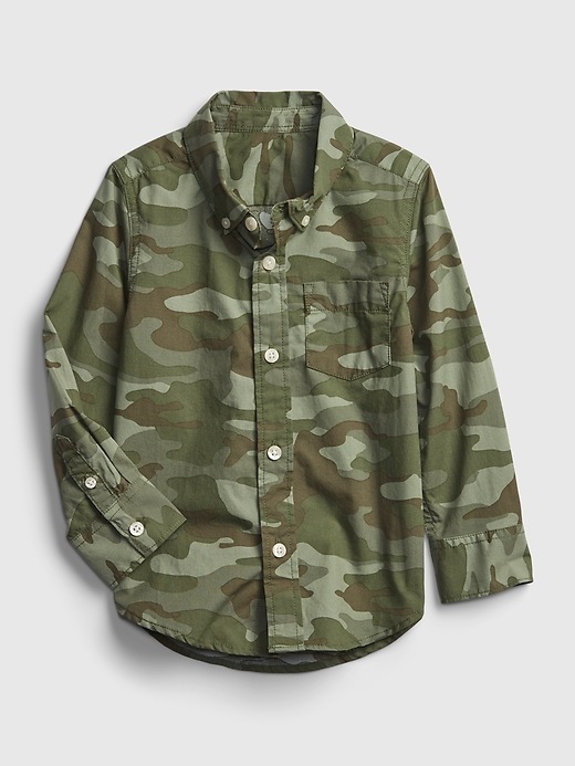 1 of 8 showing, with the color green camo of product Toddler Print Poplin Shirt