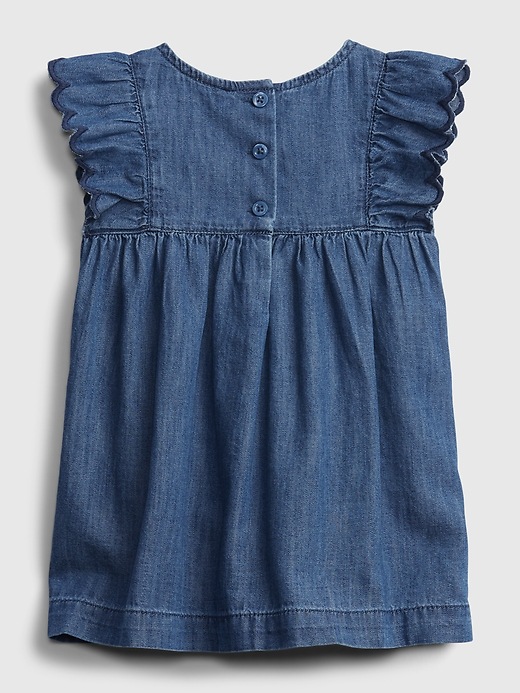 2 of 8 showing, with the color ladybug union blue of product Baby Denim Ruffle Dress