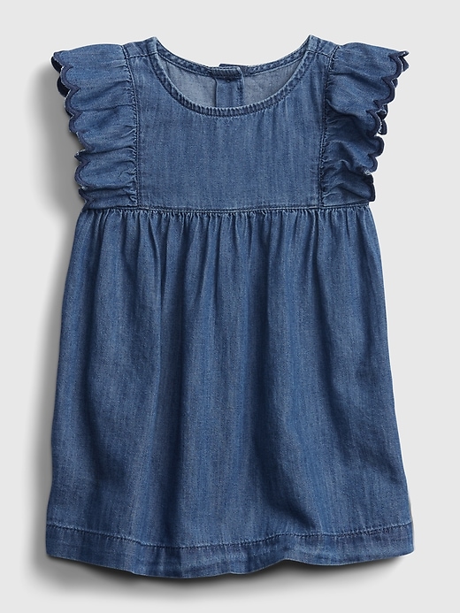 1 of 8 showing, with the color ladybug union blue of product Baby Denim Ruffle Dress