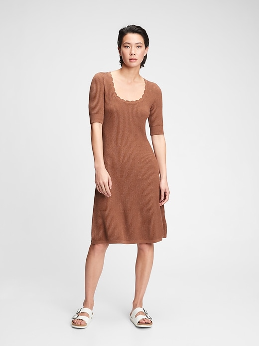 1 of 8 showing, with the color golden oak brown of product Fit & Flare Sweater Dress