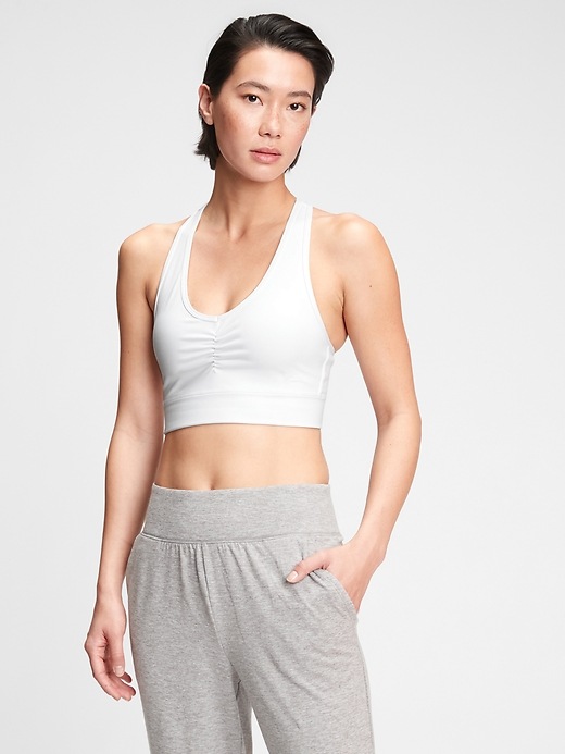 1 of 8 showing, with the color white of product GapFit Eclipse Medium Impact T-Back Longline Sports Bra