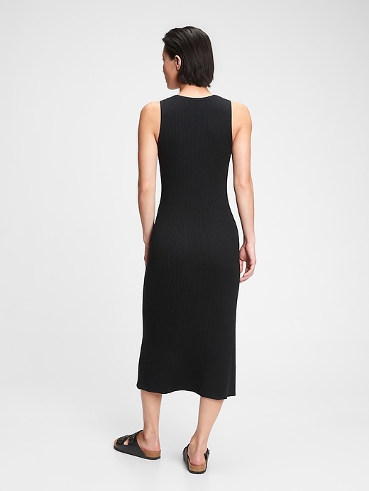2 of 8 showing, with the color true black of product Sleeveless Ribbed Midi Sweater Dress
