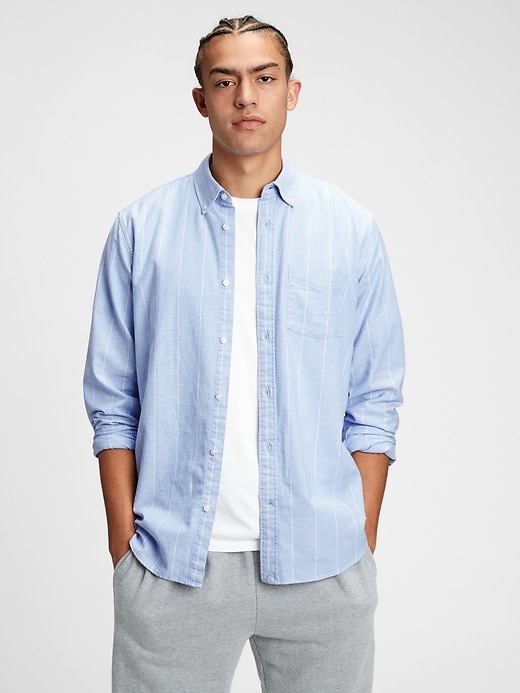 1 of 8 showing, with the color cabana blue pin stripe of product Lived-In Stretch Oxford Shirt