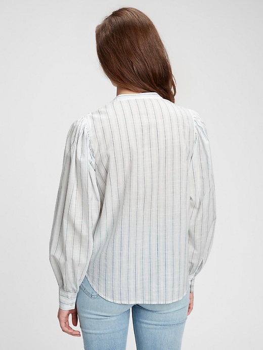 2 of 8 showing, with the color light blue stripe of product Striped Balloon Sleeve Top