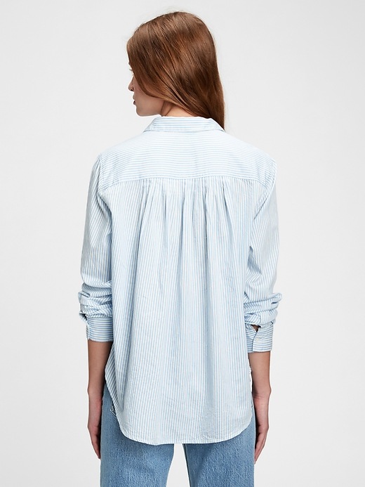 2 of 8 showing, with the color blue & white mini stripe of product Pleated Popover Top