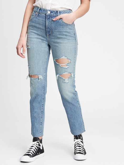 Gap Mid Rise Destructed Slim Boyfriend Jeans With Washwell