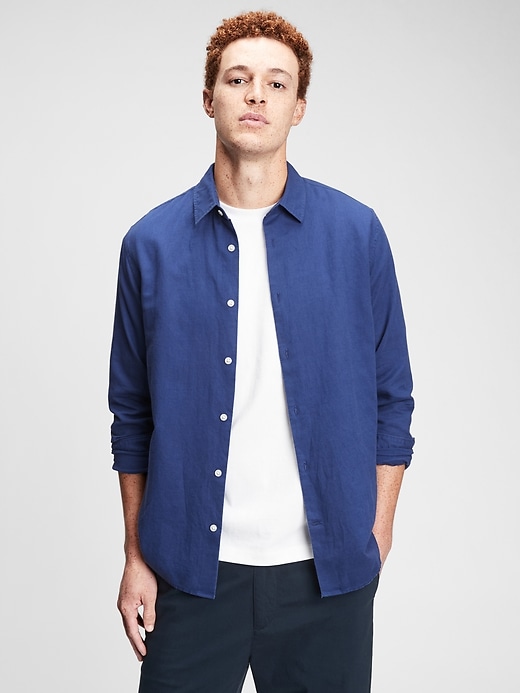 1 of 8 showing, with the color deep cobalt blue of product Linen-Cotton Shirt