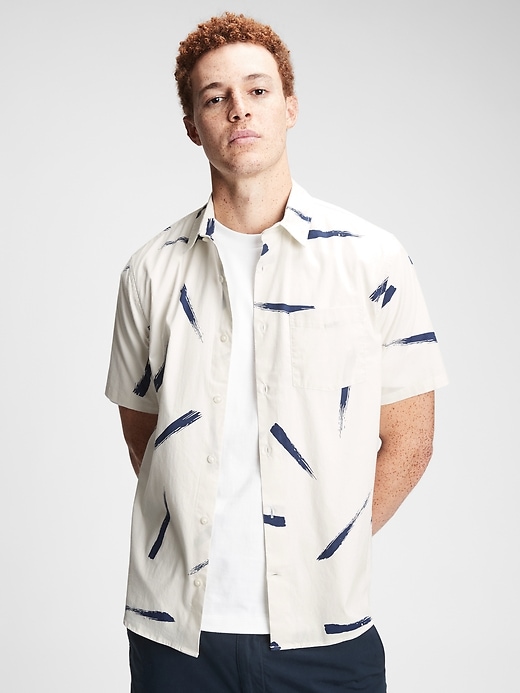 1 of 8 showing, with the color white geo print of product Poplin Shirt