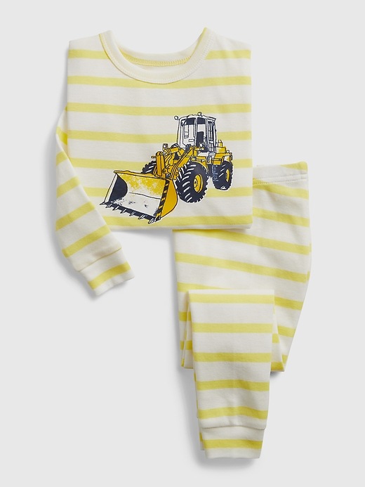 Image number 1 showing, babyGap 100% Organic Cotton Striped Bulldozer Graphic PJ Set