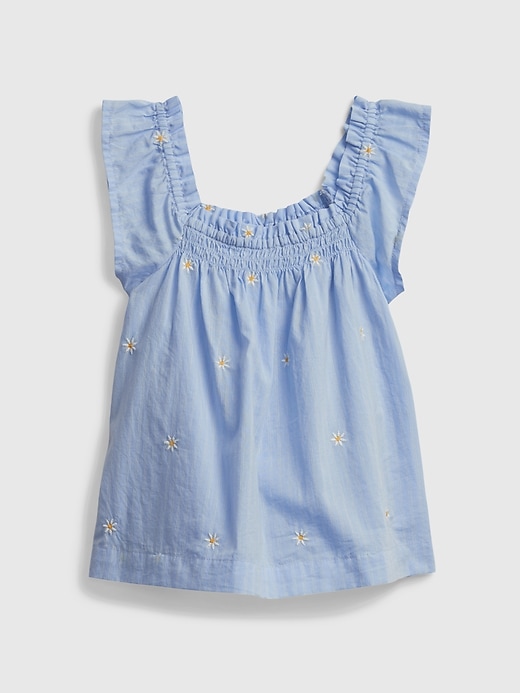 2 of 8 showing, with the color blue stripe floral of product Toddler Flutter Smocked Top